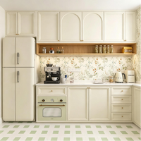 Gabinete de Cocina Color Crema Mate sin Tiradores, Moderno, de Dos Tonos, con Estante Abierto, de Madera, Personalizado, Venta al por Mayor de Fábrica