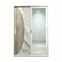 Armoire coulissante à 2 portes avec motif imprimé, armoire en acier avec surface miroir, armoire de rangement