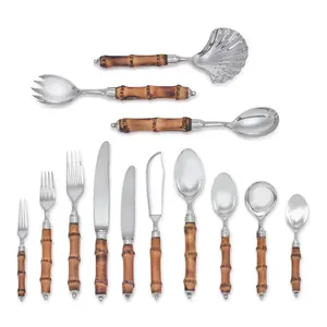 Cutlery Flatware Set Hand Crafted Silverware Stainless Flatware Sets Bamboo Handle Vintage Cutlery Dinnerware Set