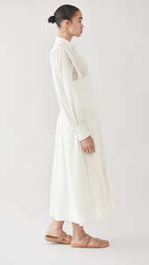 Robe blanche décontractée élégante col col boutonné sur le devant corsage manches longues ballons à volants pour dames - Product Image 4