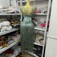 Robe de soirée dos nu à franges pour femme, col en V profond, coupe ajustée, style célébrité pour le tapis rouge