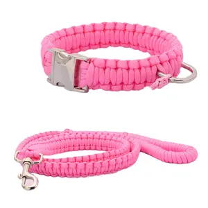 Ensemble de collier et laisse pour chien, en tresses roses, 31 pièces, breloques argentées, Design King Cobra