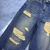 Jeans pour femmes tendance et délavés, lavage à l'eau de singe, vintage, déchirés, décontractés, respirants, en denim, amples, pour l'été