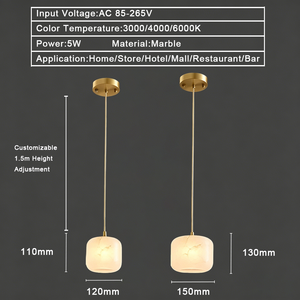 Lampadario a Sospensione Cilindrico in Marmo Moderno di Lusso, Piccola Lampada LED AC per <span class=keywords><strong>Soggiorno</strong></span>, Decorazione Illuminazione Casa - Product Image 5