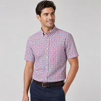 Camisa Oxford de Algodón 100% para Hombre, Primavera-Verano, Corte Slim Fit, Manga Corta, a Cuadros, Casual, de Negocios, Antiarrugas, Teñida con Hilo