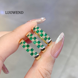 Anillo <span class=keywords><strong>de</strong></span> Oro Amarillo <span class=keywords><strong>de</strong></span> 18K con Esmeralda Natural para Mujer, Joyería Fina LUOWEND - Product Image 1