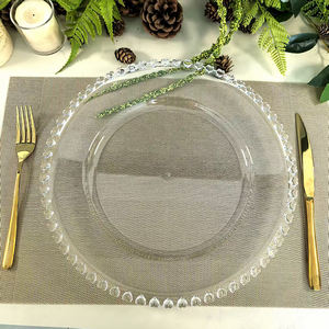 <span class=keywords><strong>Assiettes</strong></span> de présentation <span class=keywords><strong>transparentes</strong></span> en plastique de 13 pouces avec bord doré pour décoration de dîner de mariage - Product Image 3