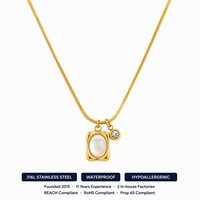 Collier en acier inoxydable plaqué or 18 carats, chaîne serpent, pendentif rectangulaire vintage en coquillage et zircon rond, bijoux de mode pour femmes