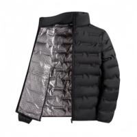 Veste d'hiver chaude pour homme, gris foncé, col montant, matelassée, doublure isolante, fermeture éclair intégrale