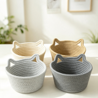 Panier de rangement multifonctionnel en coton tissé miniature, design oreilles de chat multicolores, écologique, pour la décoration de la maison, les articles divers et les jouets