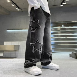 <span class=keywords><strong>Jeans</strong></span> in Denim a cinque stelle da ragazzo, nuovo Design stile americano, primavera-autunno, pantaloni larghi da strada con toppa dritta - Product Image 4