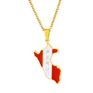 Nuevas llegadas Perú Mapa con bandera colgante collares para Mujeres Hombres Color <span class=keywords><strong>oro</strong></span>/plata Color Mapa de Perú joyería peruana - Product Image 1