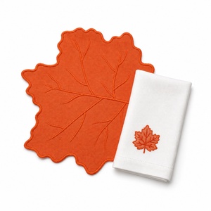 Handmade Custom Organic Cotton <b>Linen</b> Canvas Scallop-Edged Maple Leaves Embroidered Durable American Style Napkin Wedding - Product Image 1