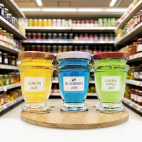 Offre Black Friday : Pot en verre 50 ml à fond épais, forme trophée en V, avec couvercle métallique coloré et bouton de sécurité, pour remplissage à chaud de cubilose