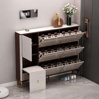 Armoire à chaussures contemporaine extensible à finition brillante, design sans poignée à ouverture par pression, pour entrée intérieure et usage hôtelier