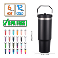 Gourde isotherme en acier inoxydable de qualité supérieure, 30 oz, avec poignée et paille rabattable