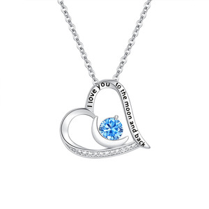 Collana con Ciondolo a Cuore Curvo Placcato Oro, Inciso 'Ti Amo fino alla <span class=keywords><strong>Luna</strong></span> e Ritorno' con Zirconi Colorati Creati in Laboratorio per Donne - Product Image 5