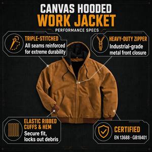 Veste de travail en toile isolée pour homme, à capuche, résistante, pour l'hiver, avec logo personnalisé - Product Image 3