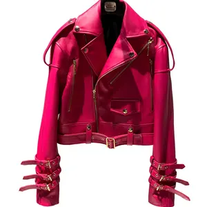 Зимняя новейшая Дизайнерская кожаная куртка с поясом, тренчкот, кожаная куртка 2024 девочек