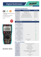 Multimeter Digital WinAPEX 9901E 750V AC/DC Tegangan 20A Arus True RMS Rentang Otomatis Layar 3-Digit (1.0%+10) Akurasi