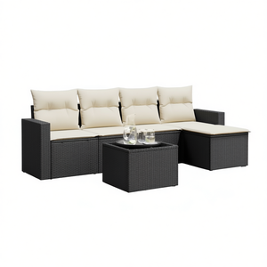Ensemble de canapés de jardin en rotin noir avec housses amovibles, mobilier d'extérieur au design contemporain, coussins en mousse haute densité - Product Image 1