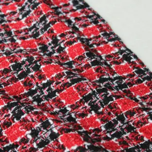 ชุดสูทสตรีผ้า100% โพลีเอสเตอร์ลายตารางสีแดงนุ่มพิเศษดีไซน์แฟชั่น