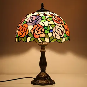 Biumart Retro Turkish Mosaic Rose Light Luxury Hotel Living Room Bedroom Bed Side Mini Cordless Table Lamp