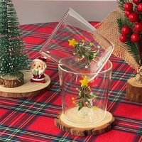 Arbre de Noël 3D à l'intérieur d'un verre soufflé à la main en borosilicate de haute qualité, résistant aux chocs thermiques, réutilisable, écologique, cadeau de Noël