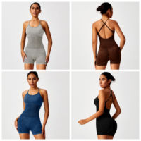 Combinaison de sport et yoga pour femme, sans couture, effet délavé givré, à bretelles réglables, avec coussinets de poitrine amovibles et dos croisé