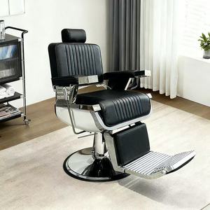 Fauteuil de barbier vintage robuste, inclinable hydrauliquement, pivotant à 360°, en cuir PU, avec repose-pieds, pour hommes, salon de coiffure, rasage - Product Image 4