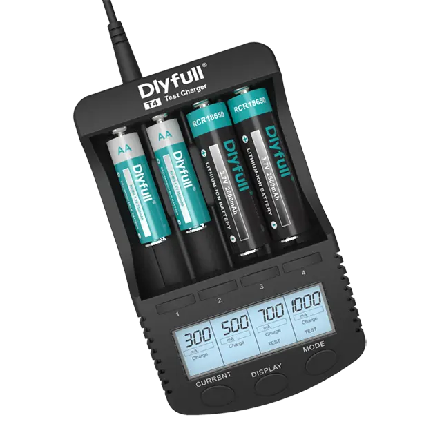 Dlyfull T4-cargador portátil Universal Ni-MH AA AAA C SC, batería de iones de litio 18650 26650 20700, con 4 ranuras