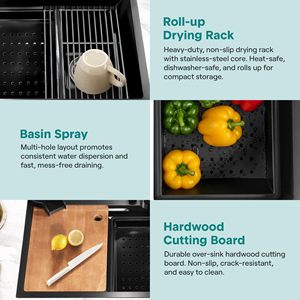 Trung Quốc Nhà máy hiện đại bồn rửa nhà bếp thông minh màu đen Nano bát đơn bồn rửa nhà bếp đa chức năng Thác chìm với Pull-out vòi nước - Product Image 6