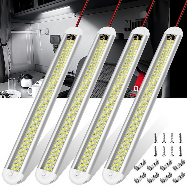 RV LED Interior Light Bar 120LEDs 1500LM 12W, 12V DC Car LED Light Strip with ON/Off Switch for Cargo Trailer Truck Lorry Camper