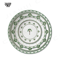 Ensemble d'assiettes en porcelaine exquis: palmier complexe et design de ligne rayonnante en vert et or