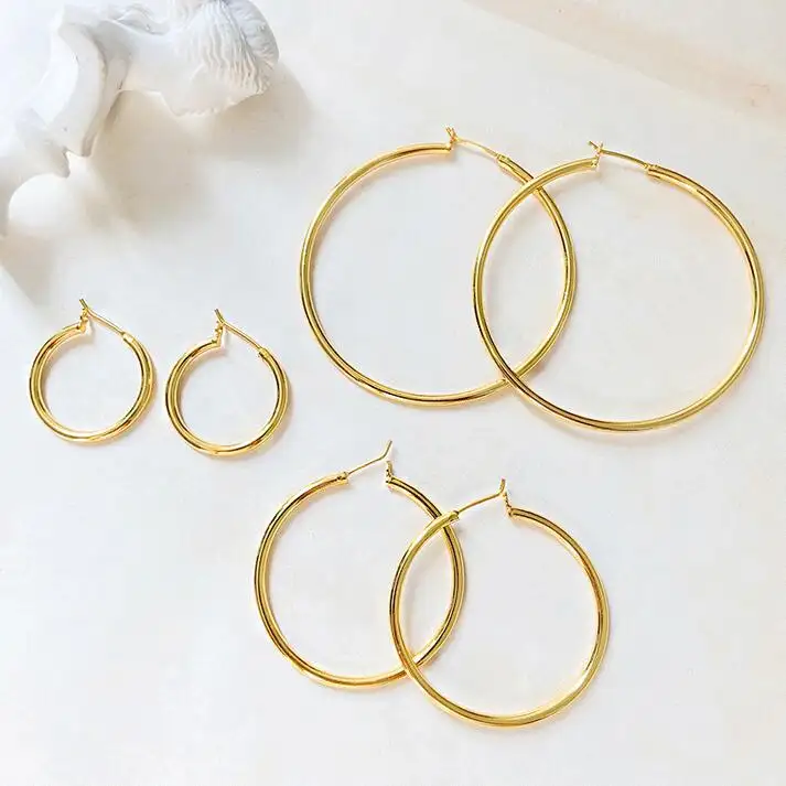 Minimalist Gold jewelry ear cuff funky earrings 24k gold plated earrings chunky brass large hoop earrings for girl