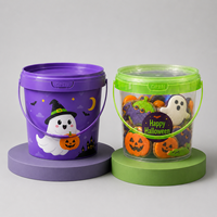Seau en plastique PP de qualité alimentaire avec couvercle, logo personnalisé, écologique, recyclable, seaux à popcorn pour Halloween, emballage pour en-cas et bonbons