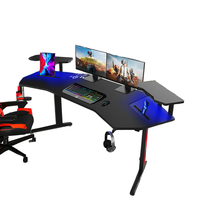 Grand bureau de jeu RGB en fibre de carbone, en forme d'aile, avec éclairage LED, support de câbles métalliques, grand bureau d'ordinateur d'angle
