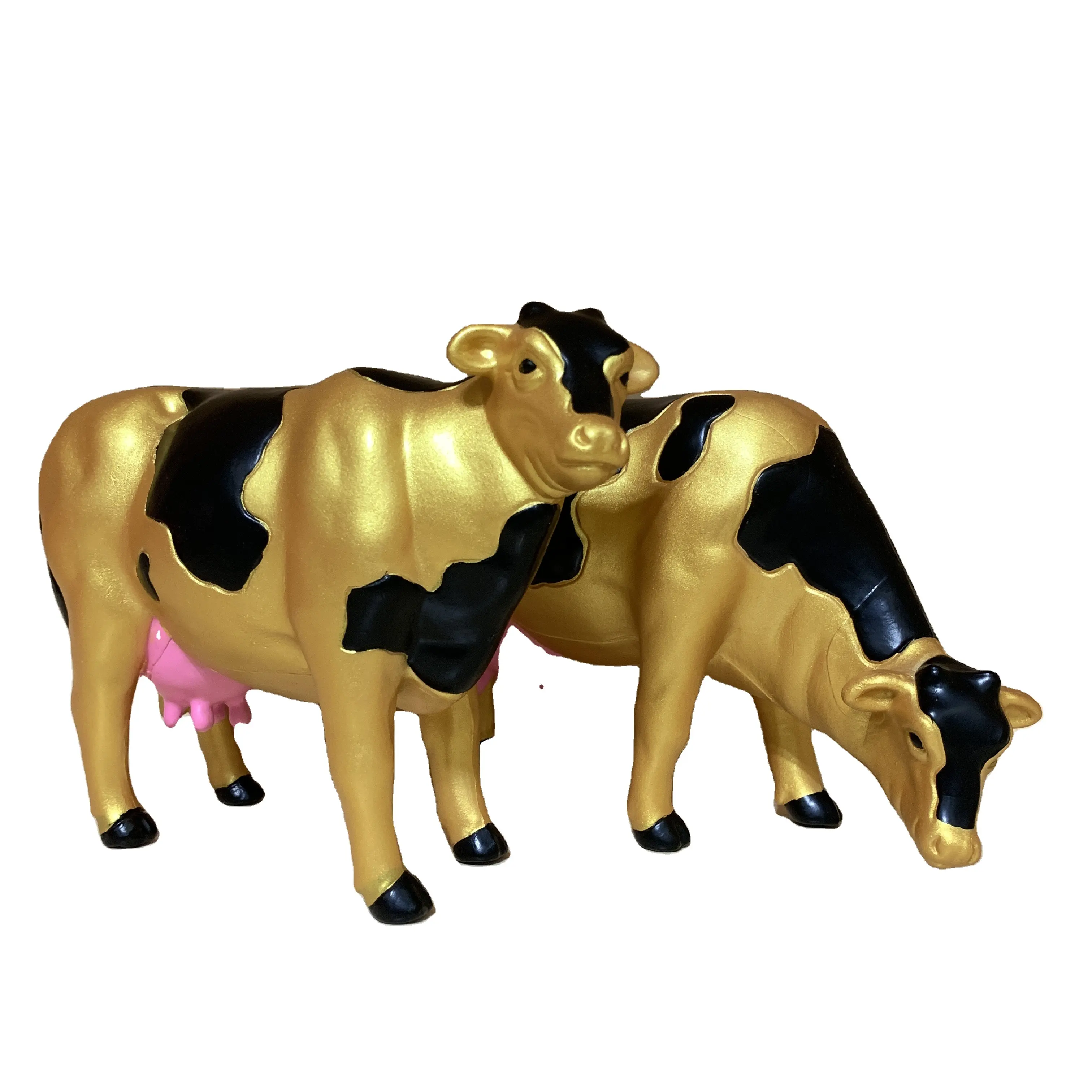 Plástico PVC animais ouro vaca modelo decorações ornamentos brinquedos Fazenda animal brinquedo