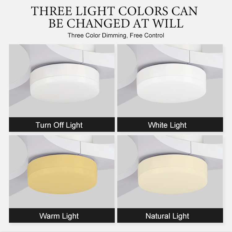 52inch led ceiling fans with light Household remote control Timing shutdown Matte white 3 blades OEM factory Air circulating fan