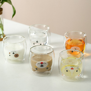 Venda quente 300ml Parede Dupla Vidro Bonito Copo De Água Café Suco Bebida Urso Gato Caneca - Product Image 3