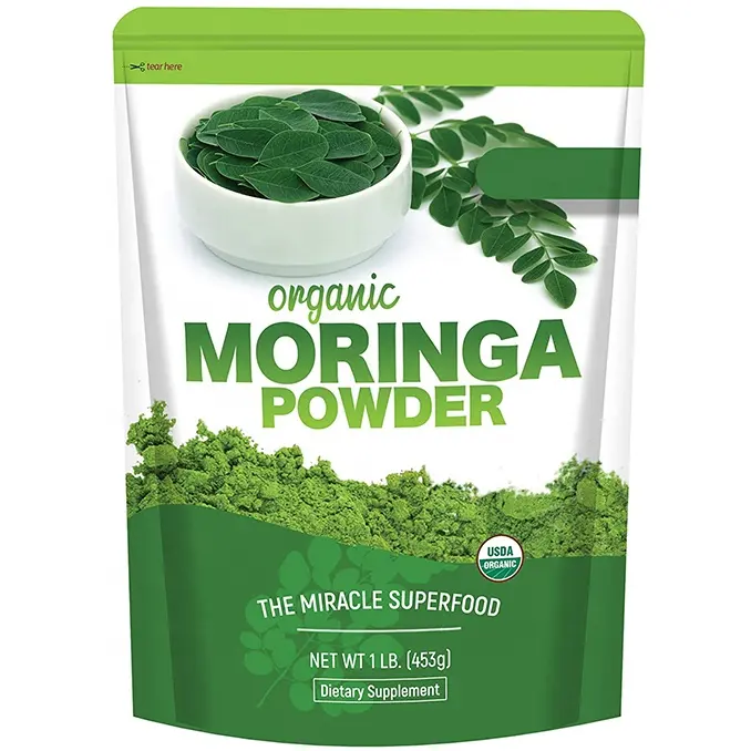 Pó natural de Moringa folha em pó 100G 250G por saco de Moringa em pó