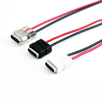 LN-002 Prise femelle Type-C pré-câblée, boîtier noir/blanc/transparent, connecteur de charge USB-C avec fils rouge-noir