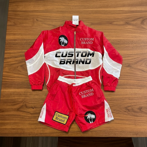 Conjunto Deportivo Personalizado de Marca, Color Rojo y Blanco, Chaqueta con Cremallera de Manga Larga, Pantalones Cortos, Estilo Deportivo, Ropa de Verano para Adultos - Product Image 5