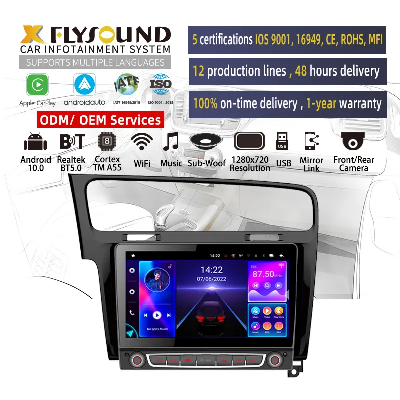 Flysonic OEM ODM serviços customizáveis 10 polegadas Android carro rádio com navegação BT Vídeo carro estéreo 2din áudio do carro