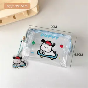 Dompet kartu, Gantungan Kunci kecil 2024baru, dompet koin plastik, tempat koin persegi dengan ritsleting transparan Mini bening Pvc