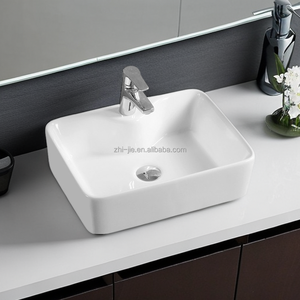 Fregadero de baño de encimera Fregadero de recipiente de cerámica rectangular con orificio de drenaje Lavabo moderno Baño de tocador Lavabo rectangular Lavabo - Product Image 5