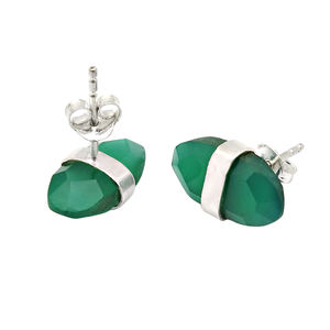 Conjunto de bisel hecho a mano de lujo con forma única, pendientes de piedras preciosas de ónix verde Natural 100%, joyería de declaración fina para mujer OEM - Product Image 1