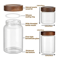 Pot en verre hermétique empilable pour le stockage des aliments, 90 ml, 120 ml, 150 ml, pot en verre avec couvercle en bois d'acacia