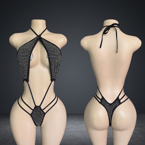 Tenues de club de danse de luxe W.E. pour femmes adultes, sexy, avec strass, string, vêtements de danse exotiques, tenue de strip-teaseuse, polyester/rayonne - Product Image 3