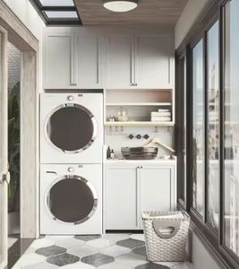 Armoire à linge pas chère avec évier, en bois massif, armoires à linge personnalisées pour balcon - Product Image 3